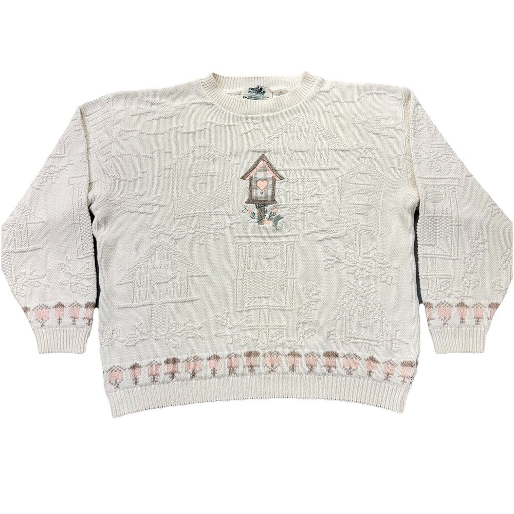 Northern Reflections Birdhouse Sweater Womens L Knit Textured Cottagecore Granny